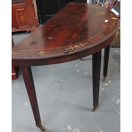 19 - Brass Inlaid Rosewood Half Moon Side Table - 19th Century