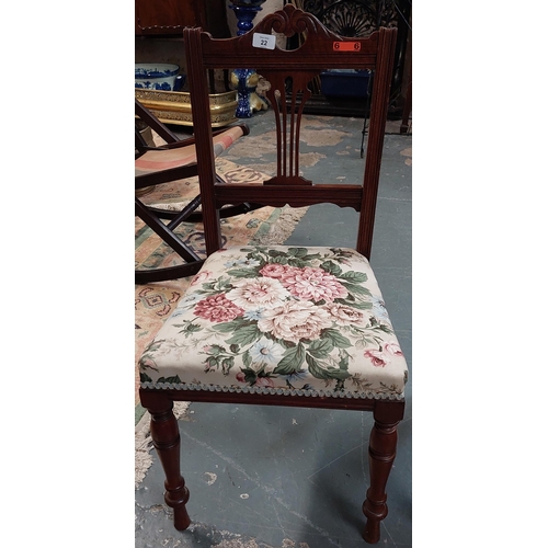 22 - Pair of Late Victorian Mahogany Floral Seat Side Chairs