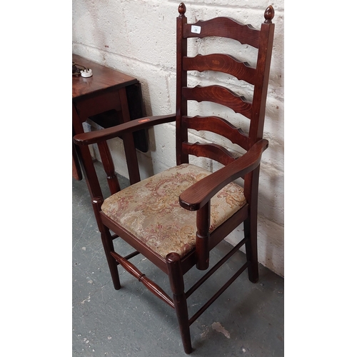 28 - Ladder Back Elbow Chair with Tapestry Seat