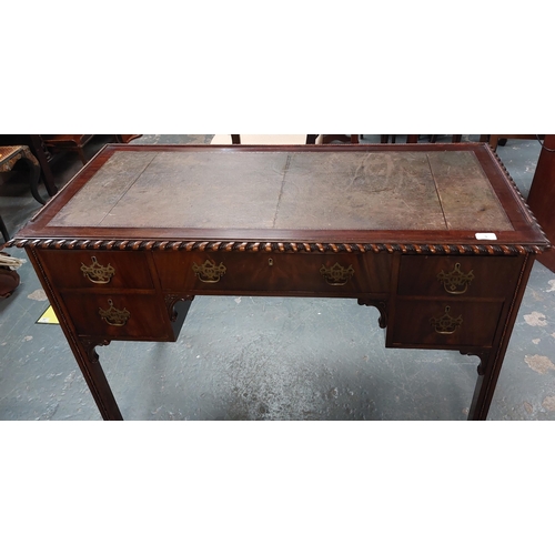 3 - Mahogany desk with tooled leather top