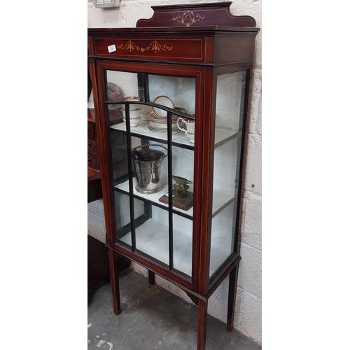 35 - Edwardian Mahogany Inlaid Display Cabinet - C. 153cm H x 60cm W x 31cm D