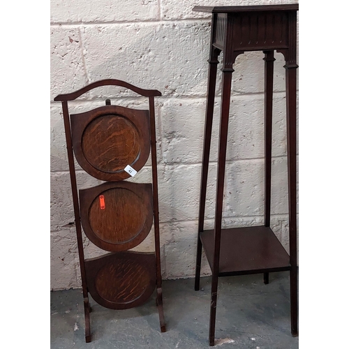 42 - Mahogany 3 Tier Folding Cake Stand & a Victorian Torchere Stand