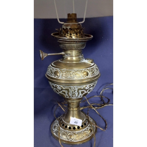 45 - Brass Table Lamp and Shade (Victorian Oil Lamp)