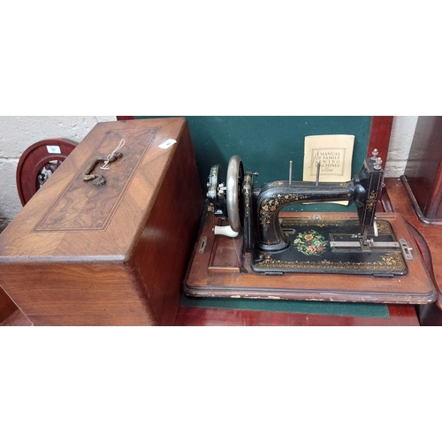 48 - Manual Singer Sewing Machine in Inlaid Case