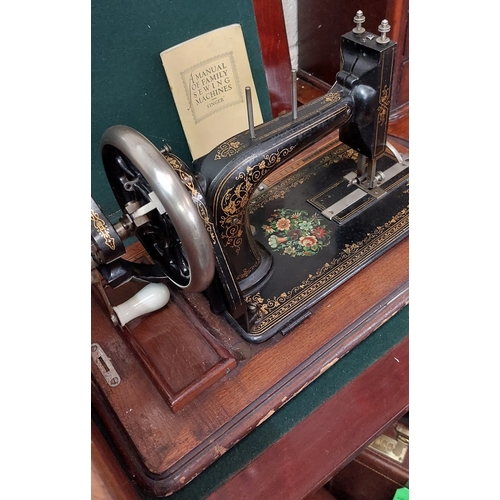 48 - Manual Singer Sewing Machine in Inlaid Case