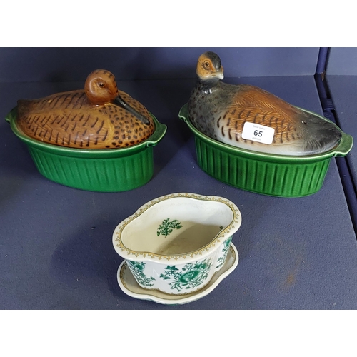 65 - Pair of French Terrines - Duck and Grouse & a Miniature Oriental Planter