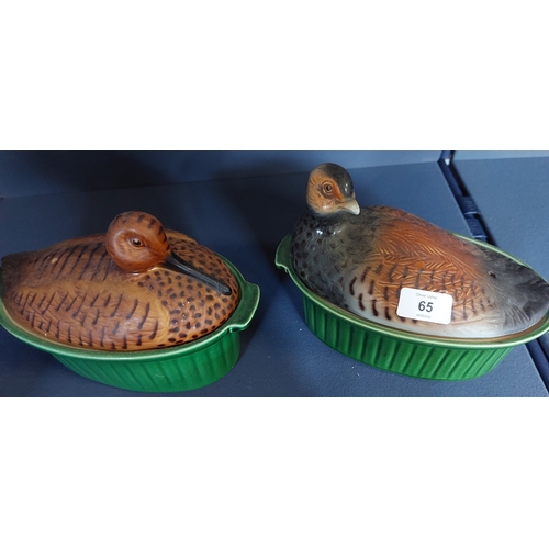 65 - Pair of French Terrines - Duck and Grouse & a Miniature Oriental Planter