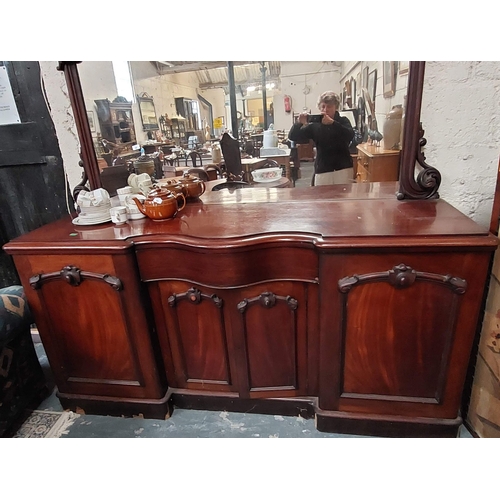 85 - Victorian Mahogany Carved Mirror Backed 4 Door Sideboard - C. 197cm W x 59cm D x 200cm H