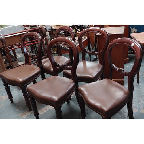 89 - 5 Victorian Leather Seated Dining Room Chairs