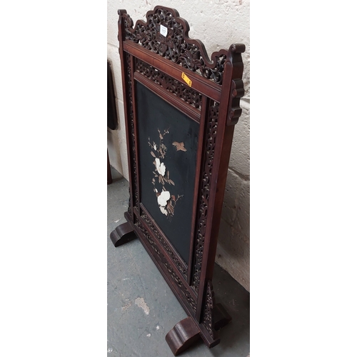 117 - Fretwork Fire Screen with Double-sided Inlaid Chinese Motif