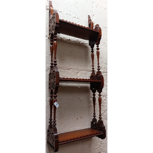 127 - 3-Tier Victorian Mahogany Wall Shelf - C. 108 cm H x 40cm W x 16cm D