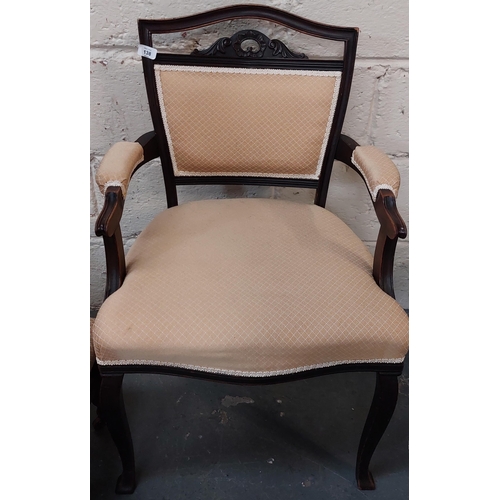 138 - Edwardian Upholstered Ladies Armchair with Matching Footstool