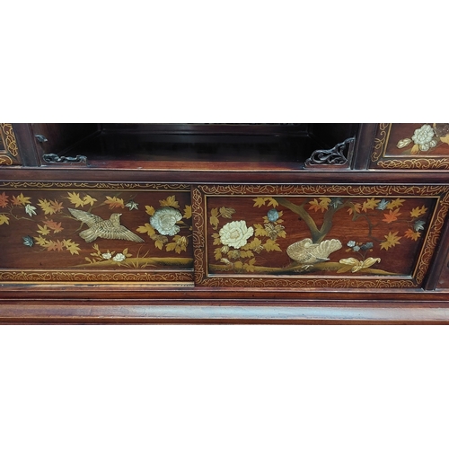 140 - Carved Oriental Japaned Fretwork Display Cabinet - C. 128cm W x 41cm D x 222cm H