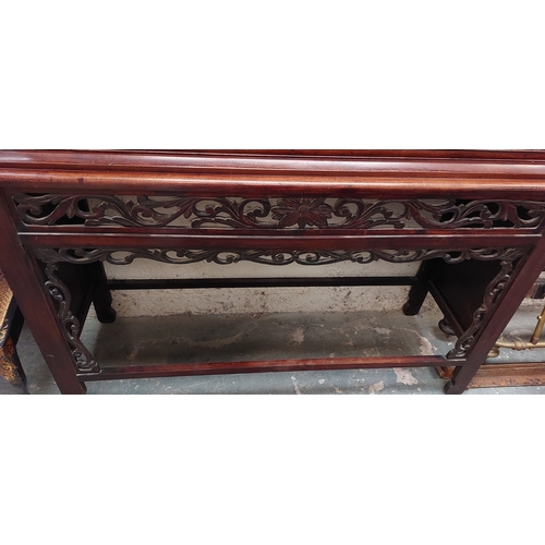 140 - Carved Oriental Japaned Fretwork Display Cabinet - C. 128cm W x 41cm D x 222cm H