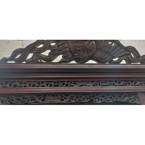 140 - Carved Oriental Japaned Fretwork Display Cabinet - C. 128cm W x 41cm D x 222cm H