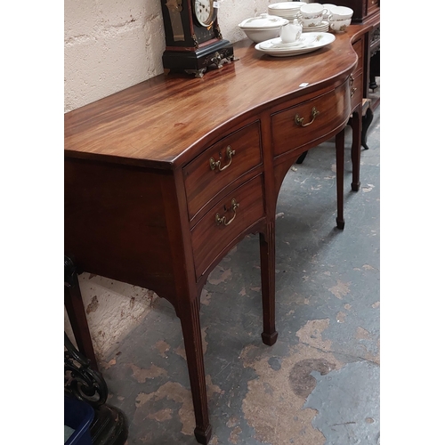 147 - 19th Century Mahogany Serpentine Front Sideboard with Brass Swan Neck Handles and Reeded Legs - C. 1... 