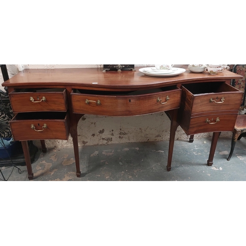 147 - 19th Century Mahogany Serpentine Front Sideboard with Brass Swan Neck Handles and Reeded Legs - C. 1... 