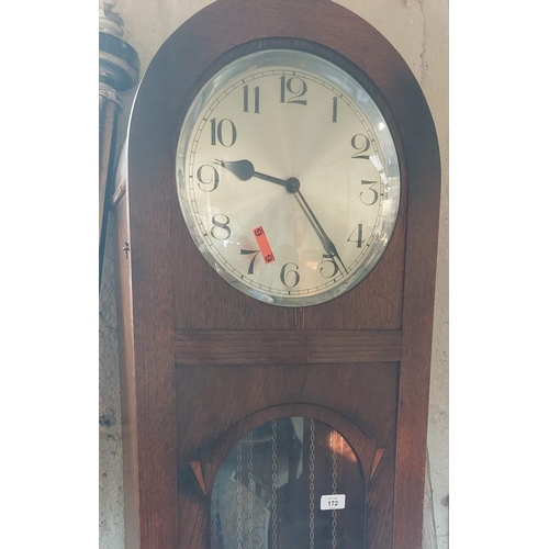 172 - Dome Top Oak Case Grandfather Clock