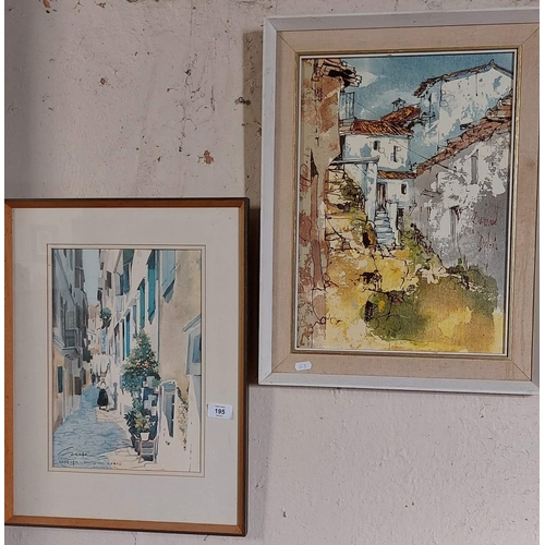 195 - 2 Framed Mediterranean Town Scenes. Both Signed