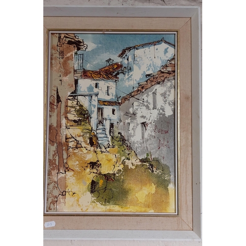 195 - 2 Framed Mediterranean Town Scenes. Both Signed