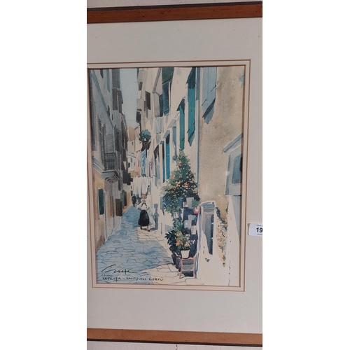 195 - 2 Framed Mediterranean Town Scenes. Both Signed