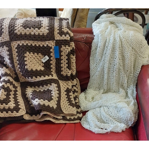 559 - Large Crocheted Brown and Cream Bed Cover