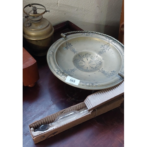 565 - Brass Bowl & Lamp, Gerbers Lactometer, Glass Stemmed Bowl