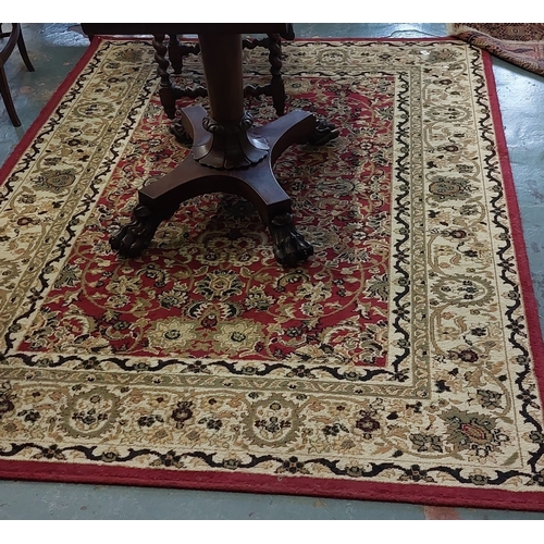 568 - Red & Cream Rug - C. 212cm x 152cm