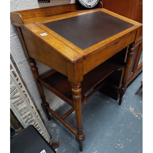 123A - Oak Clerks Desk with Leather Top. Stamped Arthur Jones & Son - C. 97cm W x 70cm D x 132cm H