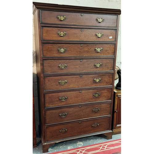 127 - Georgian Mahogany 8 Drawer Tallboy Chest - C. 192cm H x56cm D x 118cm W