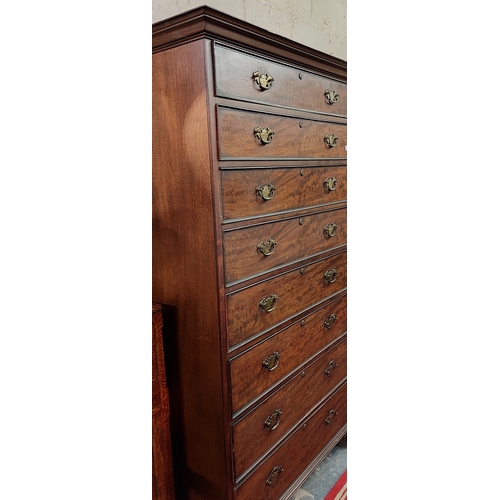 127 - Georgian Mahogany 8 Drawer Tallboy Chest - C. 192cm H x56cm D x 118cm W