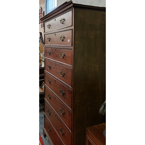 127 - Georgian Mahogany 8 Drawer Tallboy Chest - C. 192cm H x56cm D x 118cm W