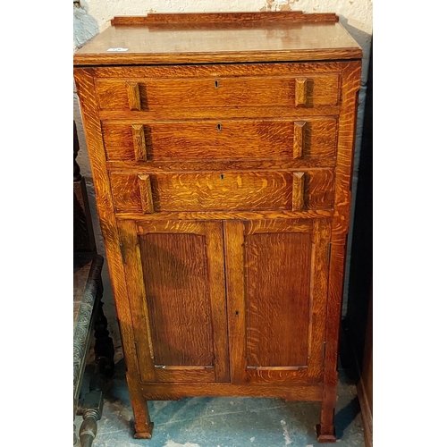 128 - Neat Oak Handmade Chest - 3 Drawer (one cutlery drawer) over 2 Door Cabinet - C. 56cm W x 38cm D x 1... 