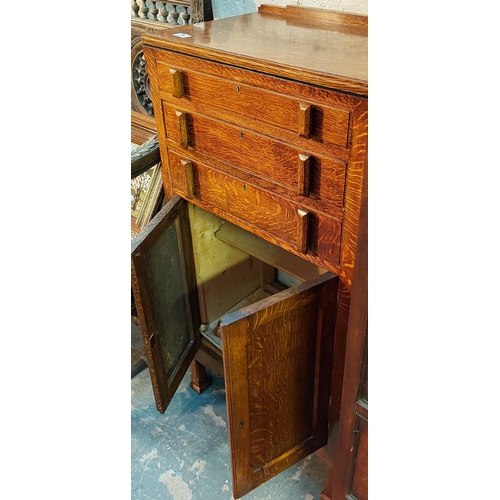 128 - Neat Oak Handmade Chest - 3 Drawer (one cutlery drawer) over 2 Door Cabinet - C. 56cm W x 38cm D x 1... 