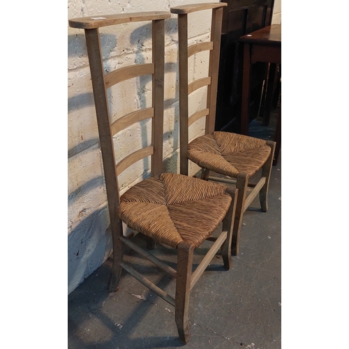 120 - Pair of Ladderback Country Pine Irish Chairs with Reeded Seats