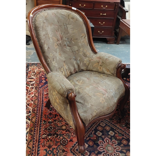 12 - Victorian Upholstered Mahogany Carved  Frame Armchair