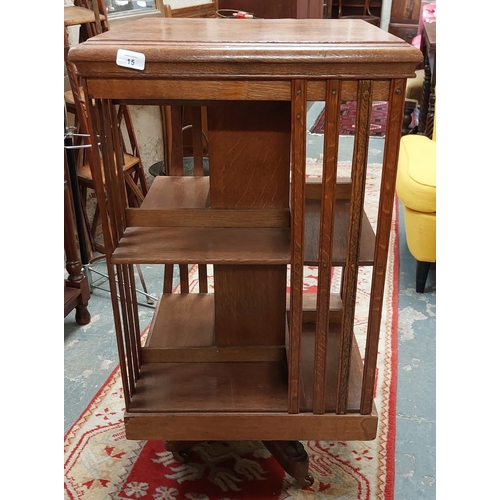 15 - Oak Revolving Bookcase - C. 92cm H x 50cm x 50cm