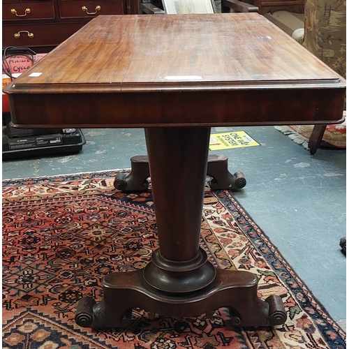 8 - Victorian Mahogany Library Table on Pedestal Column Legs - C 142cm W x 72cm D x 75cm H