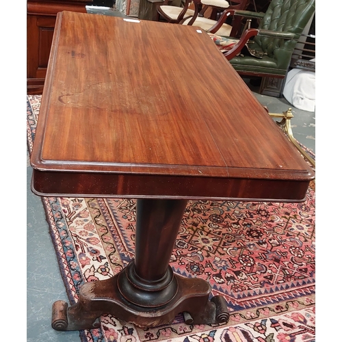 8 - Victorian Mahogany Library Table on Pedestal Column Legs - C 142cm W x 72cm D x 75cm H