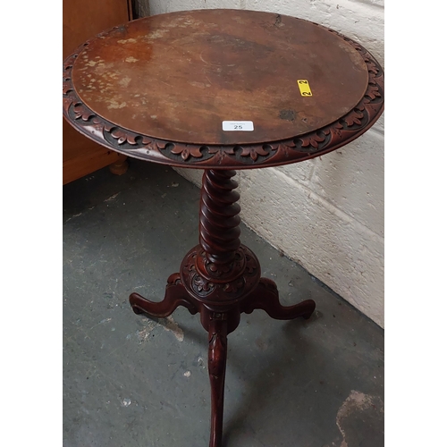 25 - Highly Carved Victorian Round Occasional Table with Barley Twist on Tripod Base - C 52cm W x 76cm H