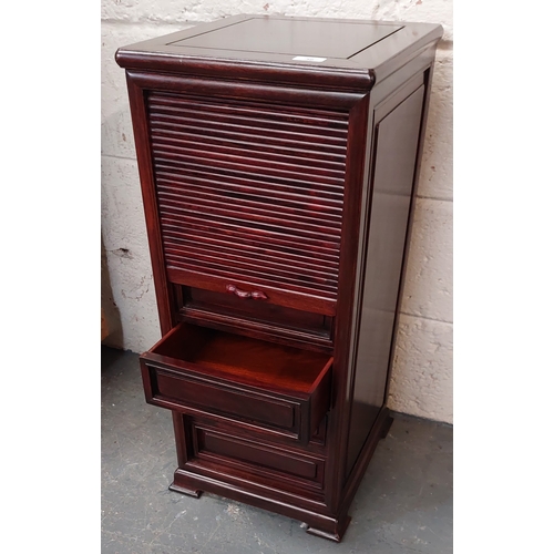 36 - Neat Size Tambour Front Mahogany Filing Cabinet - 35cm W x 38cm D x 80cm H