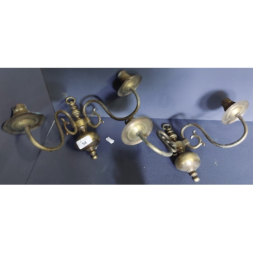 54 - Pair of Brass Wall Lights & a Pair of Brass Candle Holders