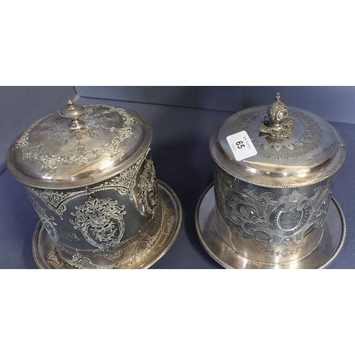 65 - Pair of Silver Plate Lidded Biscuit Barrels