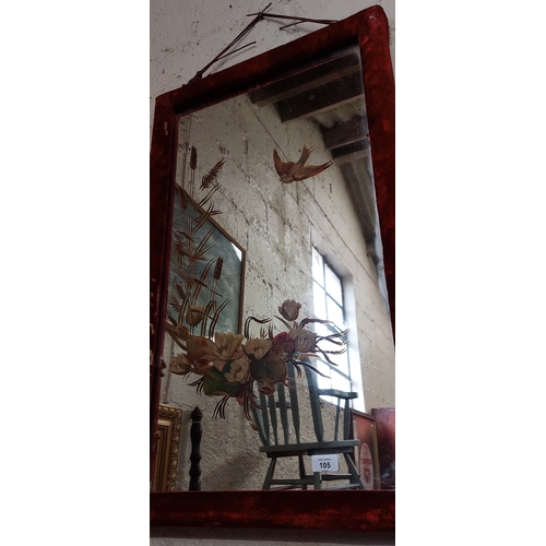 105 - Victorian Red Velvet Framed Painted Mirror