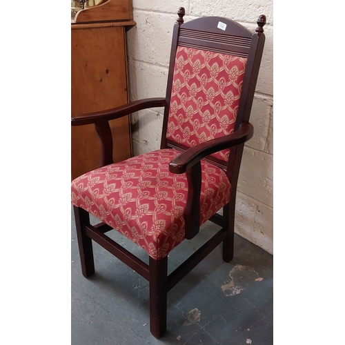 113 - Mahogany Tapestry Covered Armchair