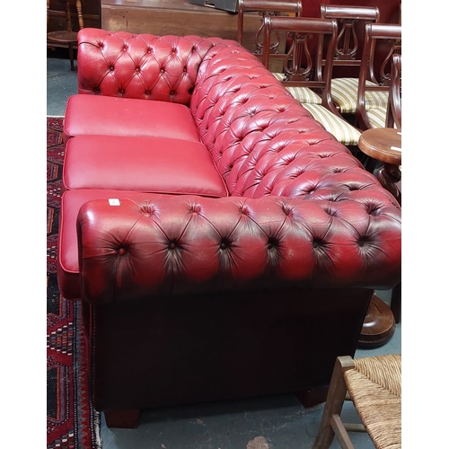 118 - Red Chesterfield Leather Sofa - C. 190cm W x 90cm D