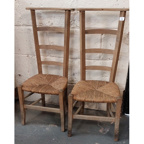 120 - Pair of Ladderback Country Pine Irish Chairs with Reeded Seats