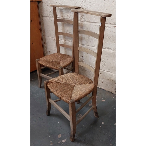 120 - Pair of Ladderback Country Pine Irish Chairs with Reeded Seats