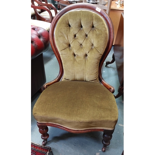 122 - Victorian Mahogany Ladies Chair with Deep Button Back