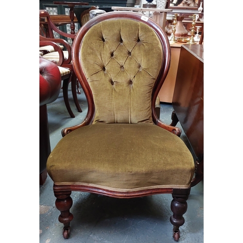 122 - Victorian Mahogany Ladies Chair with Deep Button Back